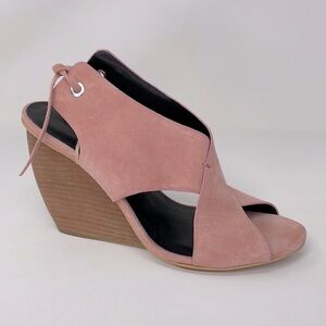 Rebecca Minkoff Shoes Sandals Pink Suede Wedges Ties Open Toe Size 9.5